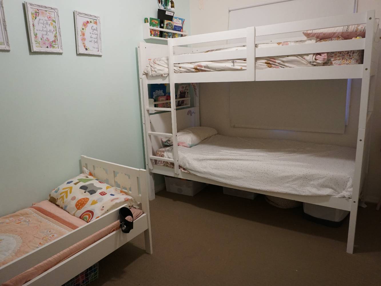 2nd bedroom. standard single bed size bunks and removable toddler bed