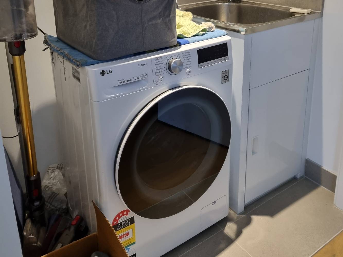 European laundry with washing machine