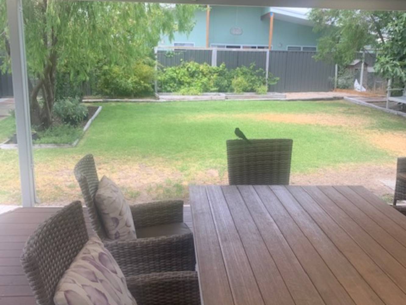 back patio, yard, lawn