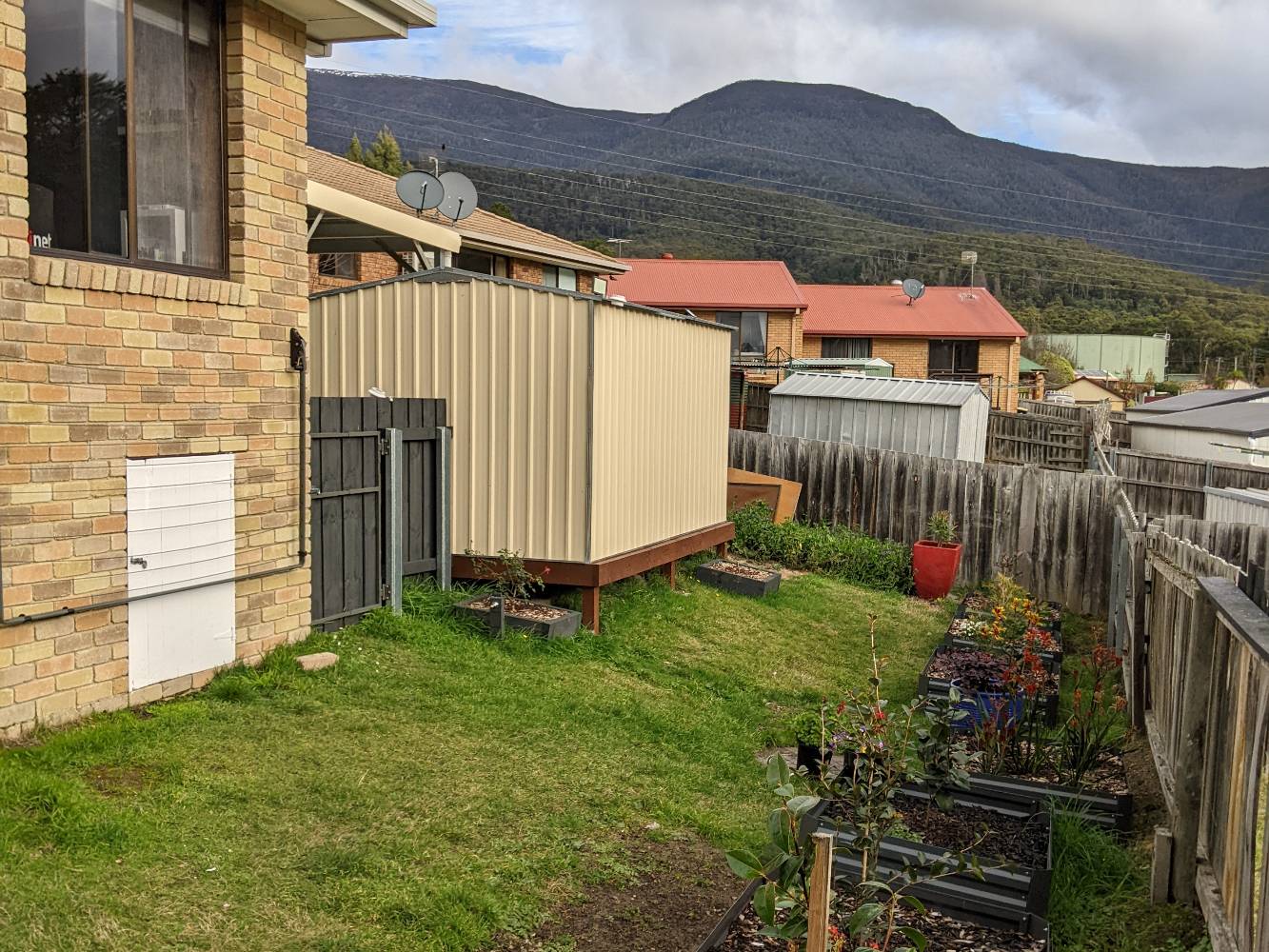 New rear garden beds with mountain view