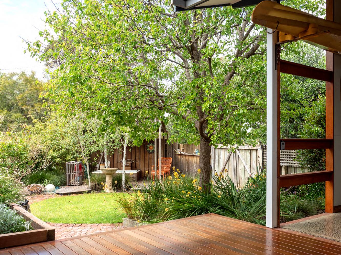 view from patio of the garden area