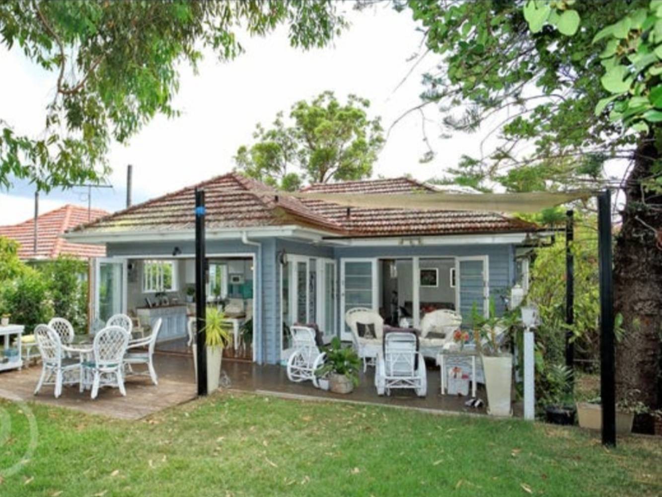 Outdoor living spaces onto backyard
