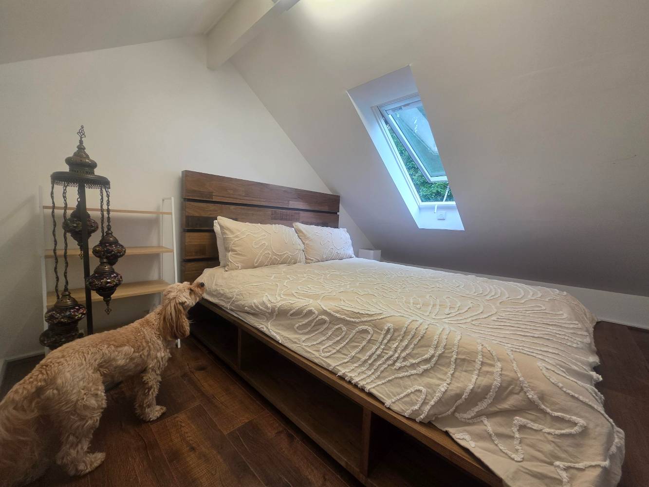 Large attic conversion bedroom with queen bed