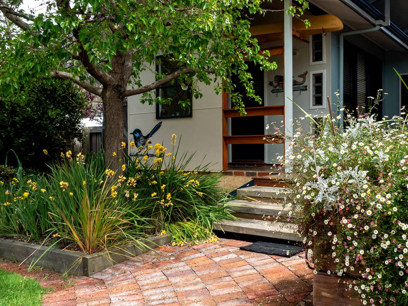 garden path and patio area